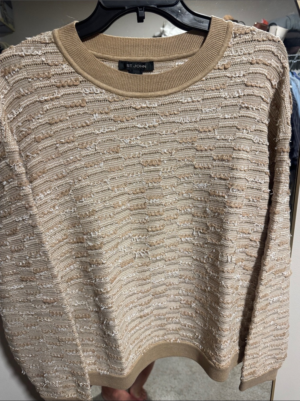 St. John Textured Knit Sweater Beige Ivory Long Sleeve